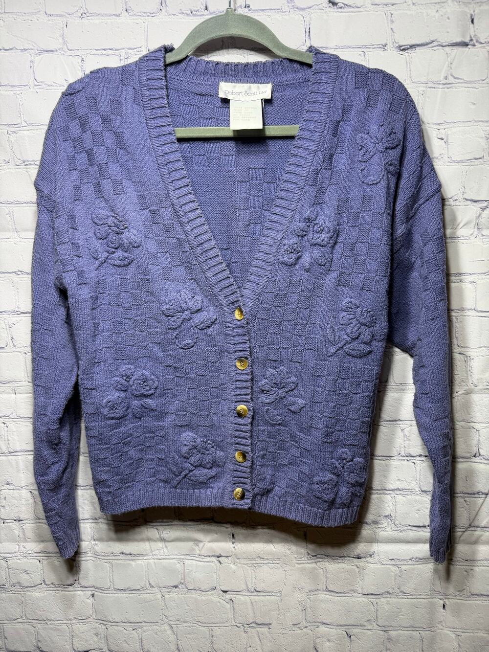 Robert Scott VTG Patchwork Cardigan Blue Sz M Cottagecore Boho Cotton
